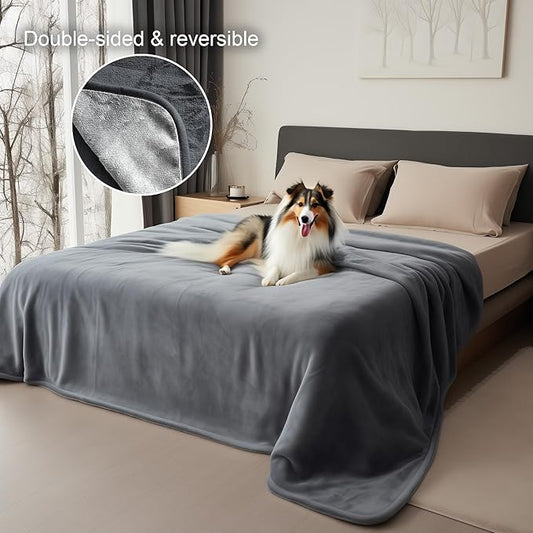 King Size Waterproof Blanket – Spill-Proof, Water-Resistant Flannel Blanket for Bed, Couch, Kids & Pets Protection, Reversible Cozy Design (Moon Grey & Starlit Grey, 90x108