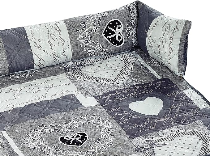 Brilliant Sunshine Quilted Calming Dog Bed Mat, Removable Washable Cover, Cushion Protector and Couch Covers for Dogs, Pets, Cats, Small, Grey Heart Love Patchwork