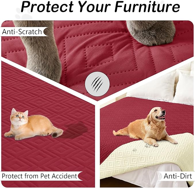 hyha Waterproof Dog Blanket, Soft Dog Bed Cover Pet Blankets, Waterproof Sofa Couch Cover for Dogs Washable, Reversible Pet Couch Covers for Sofa Furniture (82x102 Inch, Wine Red/Beige)
