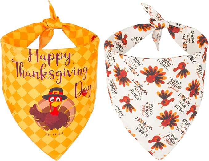 ADOGGYGO Thanksgiving Dog Bandana Fall Autumn Pet Bandana Reversible Triangle Bibs Scarf Accessories for Medium Large Dogs Pets (Large, Thanksgiving)