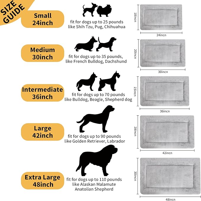 Washable Dog Crate Bed for Large Dogs, Soft Fluffy Pet Kennel Bed Mat Sleeping Mattress, Anti-Slip Travel Flat Pet Beds for Indoor & Outdoor Dogs (30" x 20", Grey)