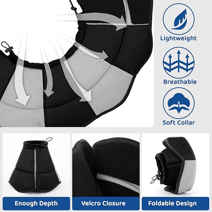 SUNFURA Dog Cones for Large Dogs, Soft Pet Cone Stop Licking After Surgery, Adjustable Pet E-Collar Alternative for Wound Healing, Black X-Large