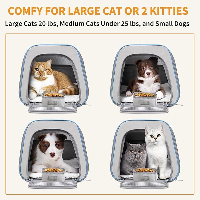 Large Cat Carrier Dog Carrier, Pet Carrier for 2 Cats Large Cats, Dog Carrier for Medium Small Dogs, Collapsible Soft Sided Pet Carrier for Cats Dogs Puppy of 25 Lbs, Light Grey