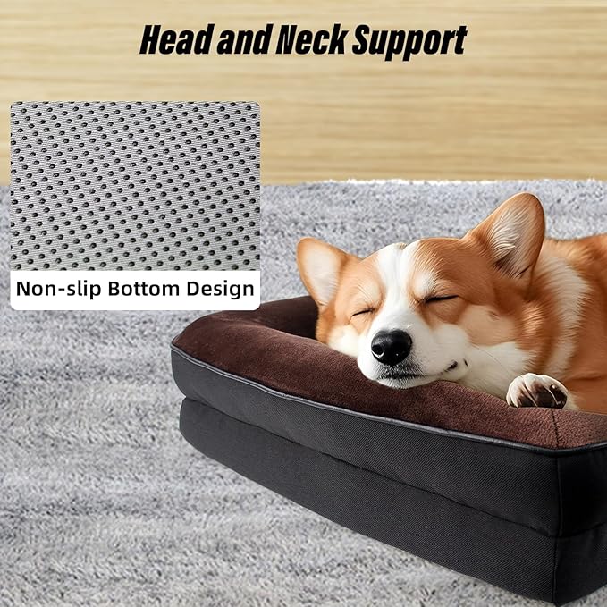 Orthopedic Egg-Shaped Sponge Dog Bed Medium Size Dog with Sides, Removable Cover and Non-Slip Bottom (Brown, 42 * 32 * 8.5)