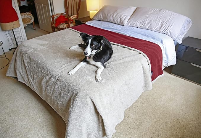 Catalonia Waterproof Blanket, Washable Leakproof Bed Cover for Couples, Reversible Protector Blanket for Bed Couch Sofa, Stain Proof Blanket Pad for Adults, 80X90 inches, Wine