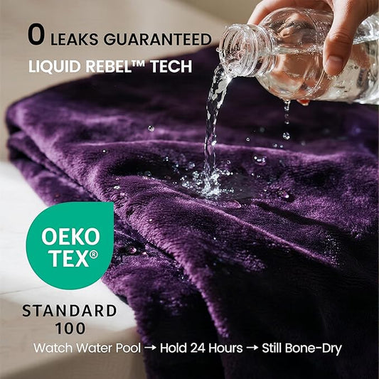 gogobunny Waterproof Bed Blanket, Reversible Sherpa Fleece Throw Blanket for Dog Puppy Cat, Furniture Cover Protects Bed Couch Sofa from Liquid Pee and Pet Fur (Dark Purple, 60x80 inches)