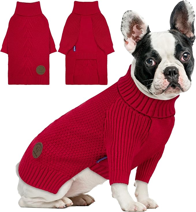 cyeollo Small Dog Christmas Sweater, Warm Turtleneck Sweaters for Small Girl, Knit Doggy Sweatshirt with Sleeves Fall Winter Pullover Cold Weather Dog Clothes for Indoor & Outdoor Wear, Red S