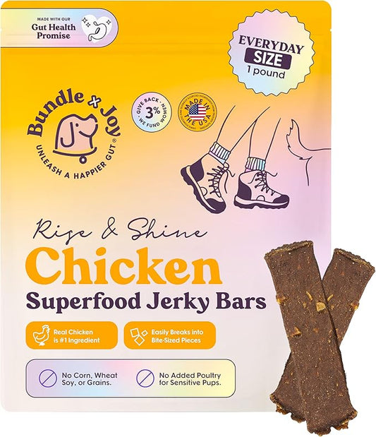 Bundle x Joy Rise & Shine Chicken Jerky Dog Treats - 16 Oz Bag, Natural Superfood - Corn, Poultry, Soy & Grain Free Dog Treats Made in USA Only