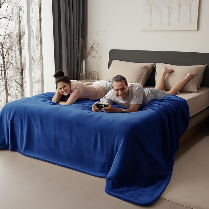 Queen Size Waterproof Blanket – Stain-Proof, Spill-Proof Flannel Blanket for Bed, Couch, Kids & Pets Protection, Reversible Splash-Proof Design (Navy Blue & Abyss Green, 80x90)
