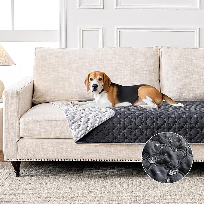 100% Double-Sided Waterproof Blanket, Couch Cover for Dogs Washable, Reversible Dog Bed Cover, Couch Furniture Protector. (Dark＆Light Grey, 40 X 50 Inch - 1 Pack)