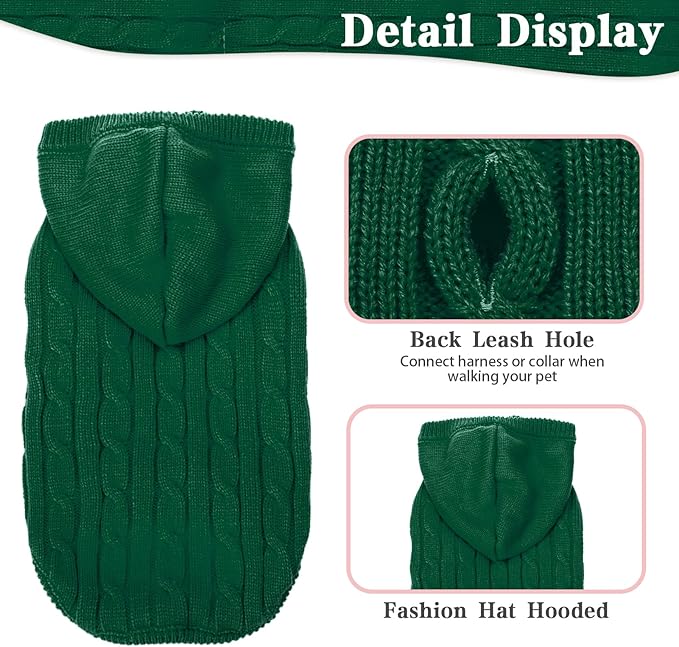 PUPTECK Winter Dog Cat Sweater Coat - Soft Cold Weather Clothes Knitwear for Kitties & Small Dogs Indoor Outdoor Walking Warm, Knitted Classic for Doggies Kitties Girls Boys, Green S