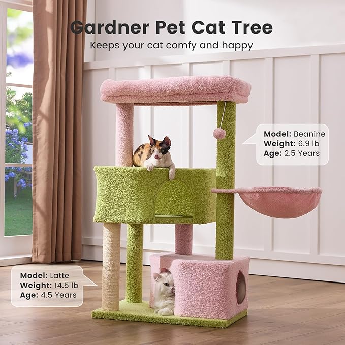 Gardner Pet 41" Tall Cat Tree for Medium-Large Cats, Heavy Duty Cat Tower with 2.8in Posts & Washable Top Perches, Space-Saving Cat Furniture for Apartments, Easy to Assembly