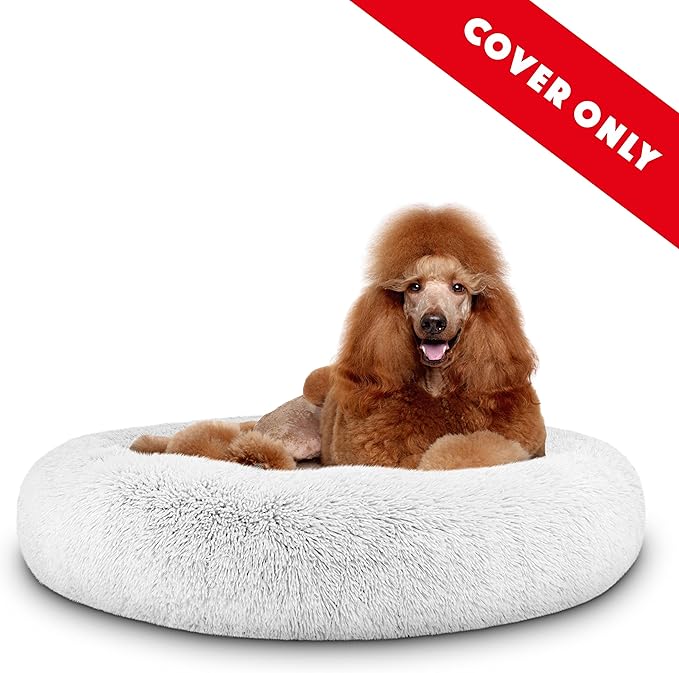 The Dog's Bed Replacement Cover ONLY for The Dog’s Bed Sound Sleep Donut Dog Bed Replacement Cover, XL Ice White Fur, Veterinary Approved