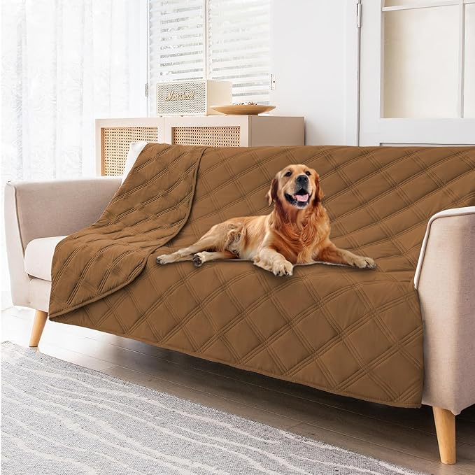 fuguitex Waterproof Dog Blanket Reversible for Small Dogs Resistant Leakproof Washable Couch Cushion Bed Protector Cover for Indoor Furniture Pet Friendly（30"*53",Brown+Brown