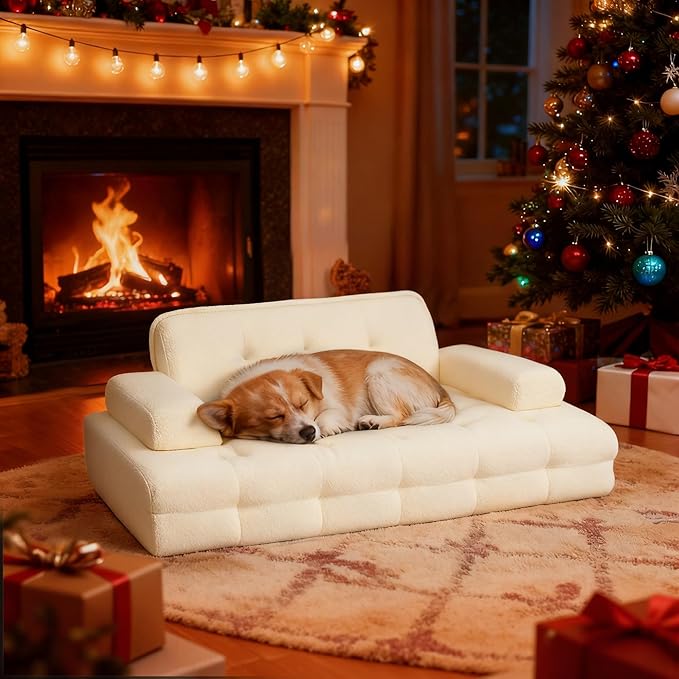 Lovupet Dog Sofa Bed for Medium Breed, Dog Couch Sleeping Bed with Anti-Slip Bottom, PS579 (White)