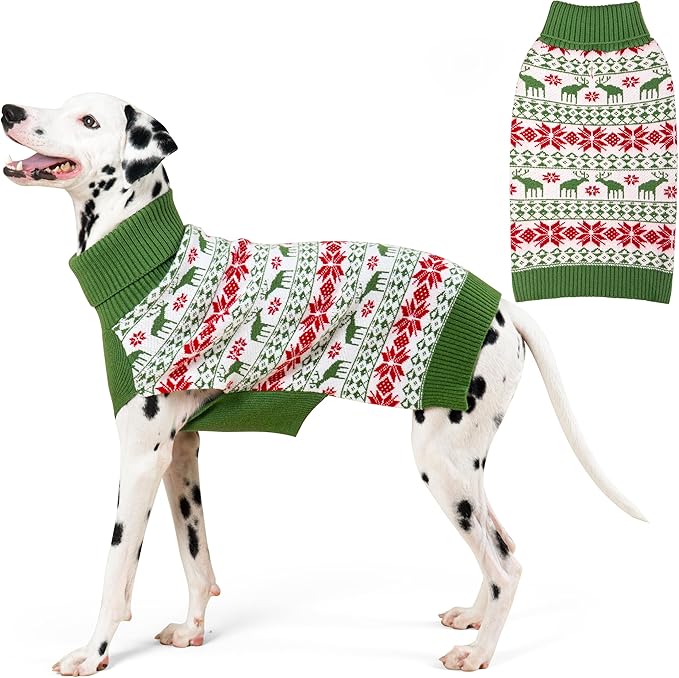 KYEESE Dog Christmas Sweater, Cozy Turtleneck Dog Sweater for Large Dogs Boy Girl with Reindeer Pattern, Soft Winter Doggie Knitwear with Leash Hole, Warm Winter Pet Clothes, XXX-Large