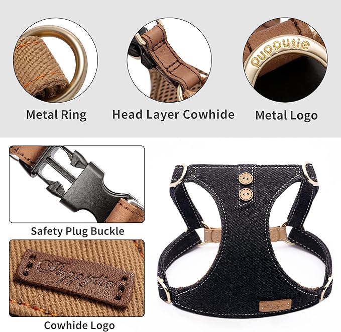 Dog Harness, No Pull Dogs Harness and Multi-Function Leash Set for Medium Dogs Easy Walk Everyday Adjustable Soft Dog Vest Harness Fashionable Dog Accessories Black-Button-Relaxed Medium