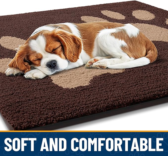 Smiry Dog Door Mat for Muddy Paws 40x32, Dirt Trapper Non Slip Washable Indoor Doormats, Absorbent Entryway Carpet for Inside Floor, Brown