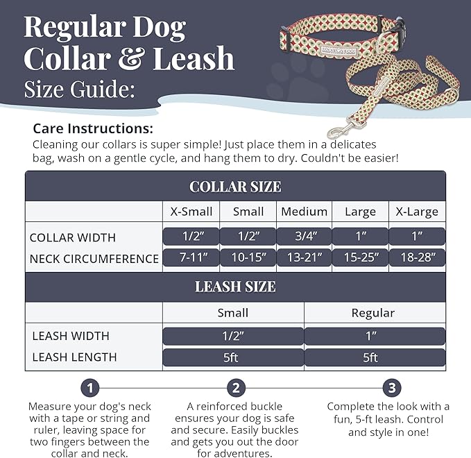 Lucky Love Dog - Easy Click Buckle Dog Collar with Leash Set Combo, Durable & Comfortable for Male & Female Dogs, Pet Collar for Small to Large Dogs, Secure Fit - Pongo Combo, XS