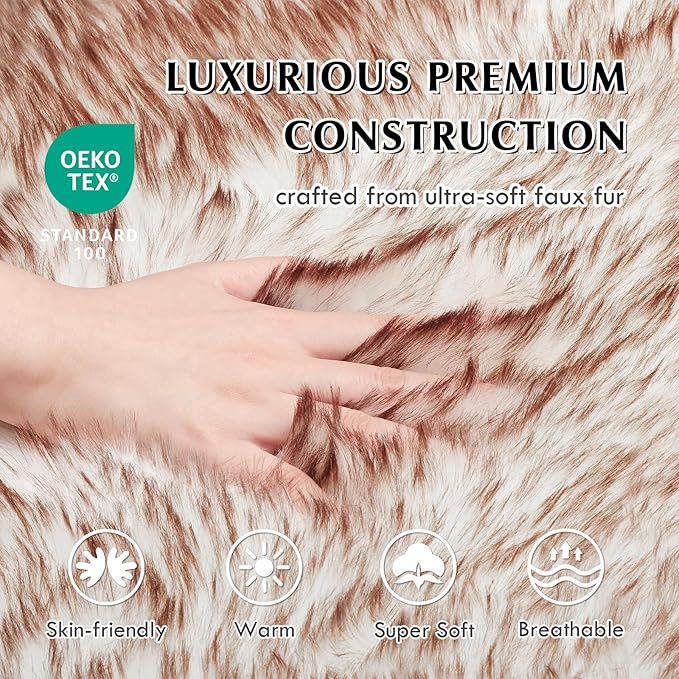 50"×30"×2" Luxury Fluffy Faux Fur Warming Dog Bed, Ultra Soft Plush Pet Rug, Washable Cozy Pad with Non-Slip Bottom, Orthopedic Supportive Sleeping Mat for Medium & Large Dogs