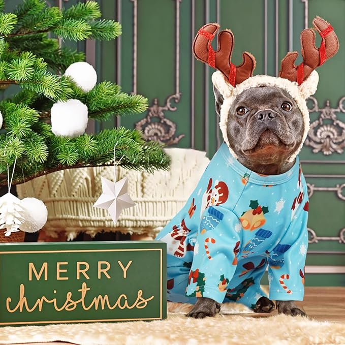 XXL Christmas Dog Pajamas for Medium Dogs - Soft Warm Clothes for Sleeping | Breathable 4-Leg Onesie for Sensitive Skin, Comfy Jumpsuit for Indoor Xmas Wear, Blue