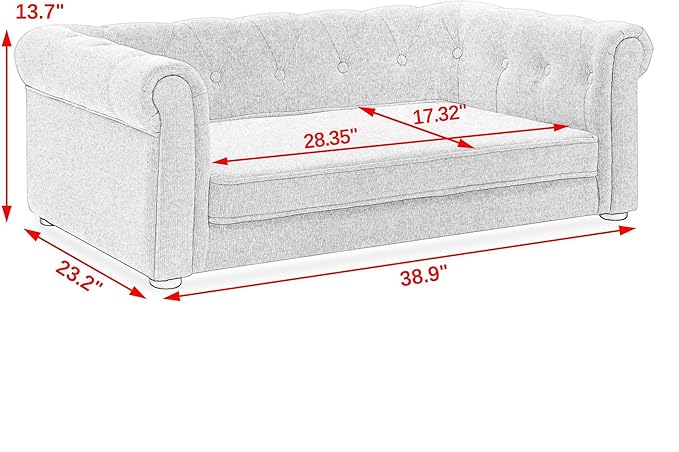 GDFStudio Modern Linen Dog Sofa for Small and Medium Dogs Elevated Pet Bed with Armrests and Backrest Durable and Comfortable Upholstered Pet Furniture, Beige