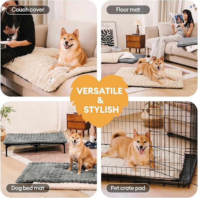 FUNNY FUZZY Self Warming Cat Bed, Waterproof Self Heating Pad for Cats & Dogs, Cozy Plush Warm Pet Mat with Removable Washable Cover - ThermoPad, 31.5"×25", Grey