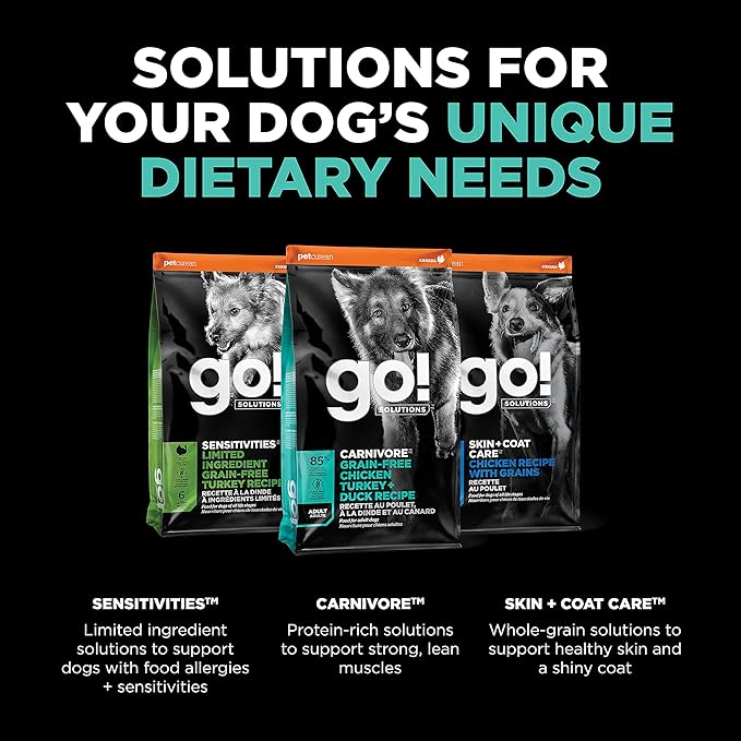 Go! Solutions Carnivore, Grain-Free, Protein Rich Dry Dog Food, Chicken, Turkey and Duck Adult Recipe, 3.5 lb Bag