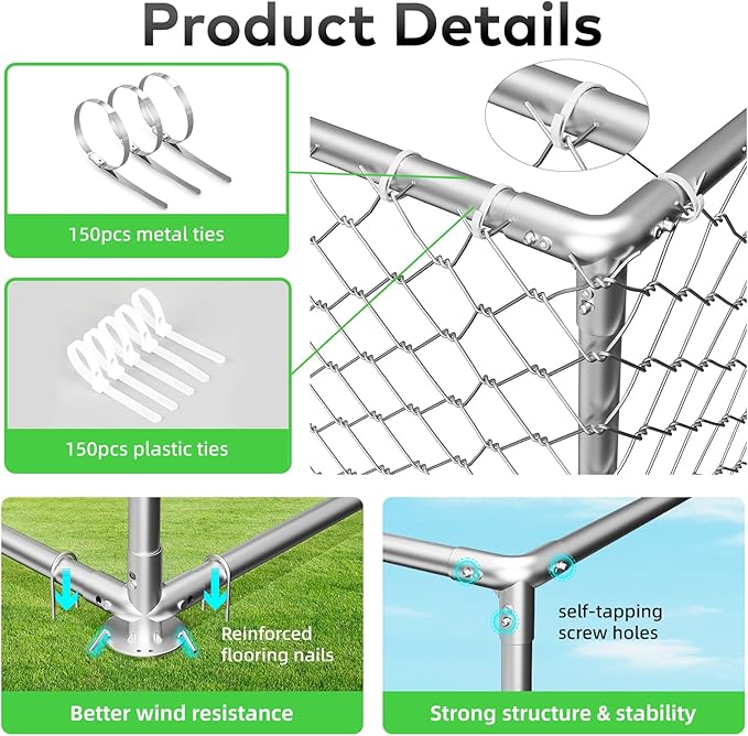 15.3x15.3 FT Outdoor Dog Kennel Outside with Metal Large Dog Cage, Outdoor Dog Pens with Roof, Heavy Duty Dog Kennel for Backyard Farm Use(183.1x183.1x83.1IN)