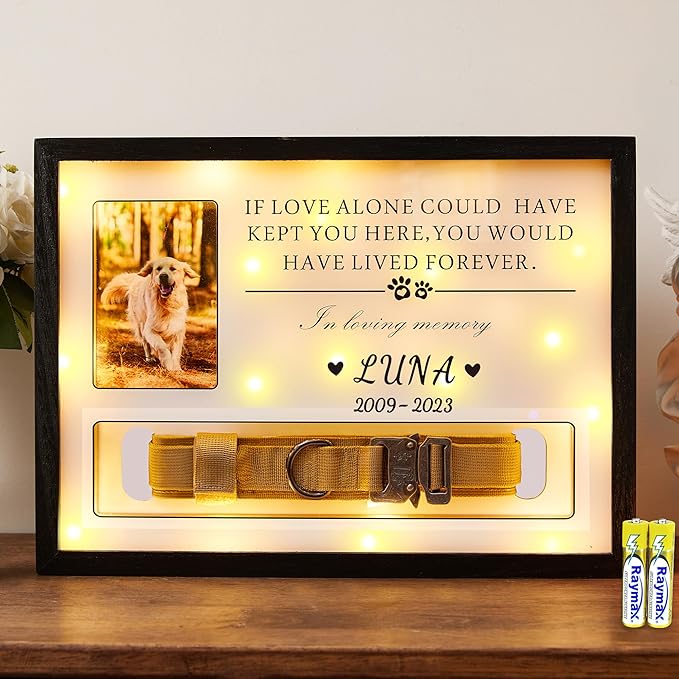 Pet Memorial Picture Frame Dog Collar Shadow Box 14"x11", Sympathy Remembrance Gift Keepsake for Loss of Dog or Cat, for Most Large Size Collars