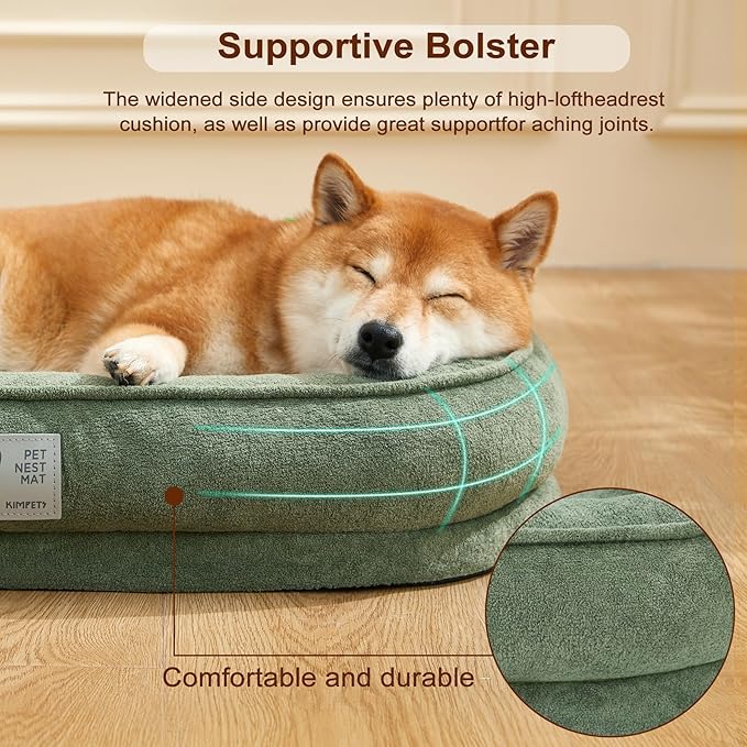 Orthopedic Dog Bed for Large Dog, Washable with Removable Cover&Non-Slip Bottom with Four-Sided Bolster Cushions,Durable Beds Large Sized Green L