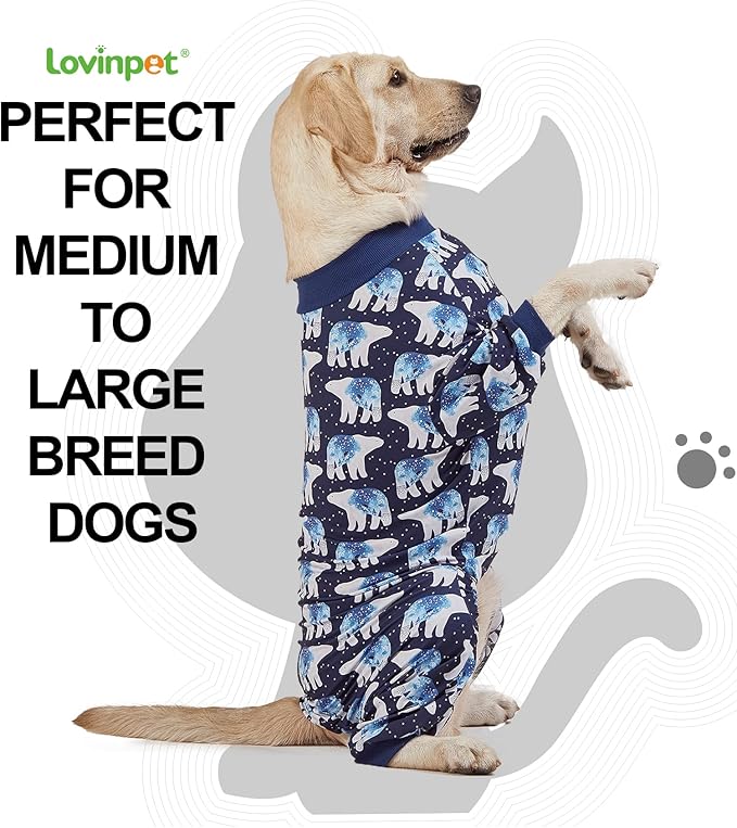 LovinPet Big Dog Pajamas, Post Surgery Onesie UV Protection, Blue Triangle Print, Lightweight Stretchy Big Dogs Pullover Shirt, Full Coverage Large Breed Dog Jammies, Pet PJ's, Medium