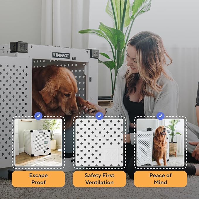 Impact Indestructible High Anxiety Dog Crate for Extra Large Dogs - Heavy Duty Escape Proof Indoor Dog Kennel with Powder-Coated Aluminum -Ideal for Escape Artists (Black 40"+ (40.5"L x 27.5"W x 34"H)
