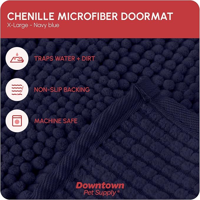 My Doggy Place Microfiber Dog Mat for Muddy Paws, 60" x 36" Navy Blue - Non-Slip, Absorbent and Quick-Drying Dog Paw Cleaning Mat, Washer and Dryer Safe - X-Large/Runner