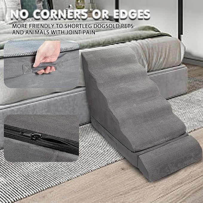 Dog Stairs for High Beds 30-36 inches Tall, 6-Step Pet Stairs/Steps for High Bed 32-36 inches for Small Large Dogs, Dog Ramp for Bed, Foam Dog Steps for Beds for Old Dogs/Cats, Grey