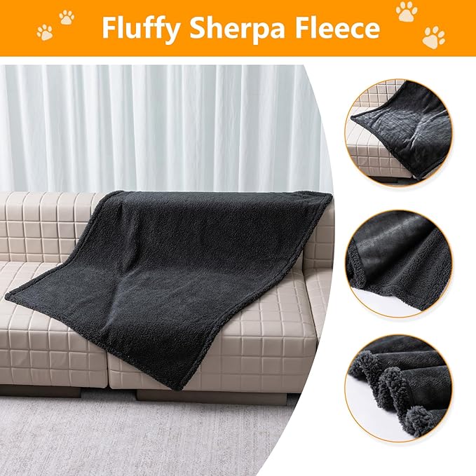 Waterproof Dog Blanket Reversible Pet Bed Cover Puppy Blankets Leakproof Sofa Couch Cover Cat Pet Blanket for Warm Fluffy Washable Grey Mat-M