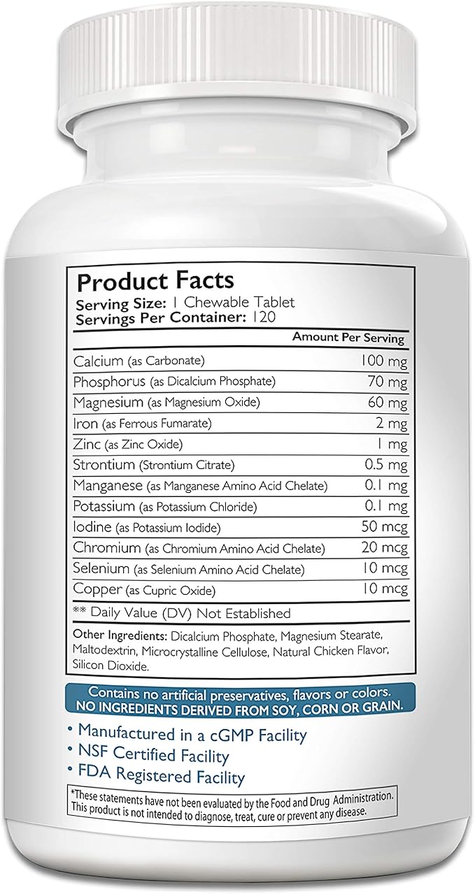 Minerals for Dogs, Support Cells & Nerves, Fortify Bones & Muscles, Promote Overall Health with Calcium, Phosphorus, Magnesium, Potassium, Selenium, Iron, Zinc, 120 Chewable Tablets