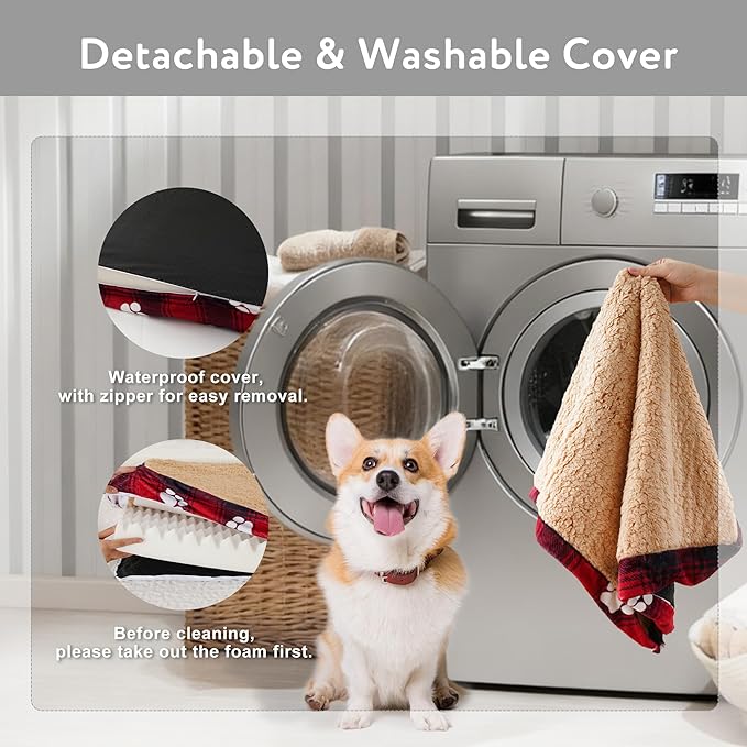 Waterproof Orthopedic Dog Bed for Extra Large Dogs 41x27x4 Inch - Egg Crate Foam Pet Crate Bed with Removable Washable Cover, Plush Top Anti-Slip Bed Mat, Beige