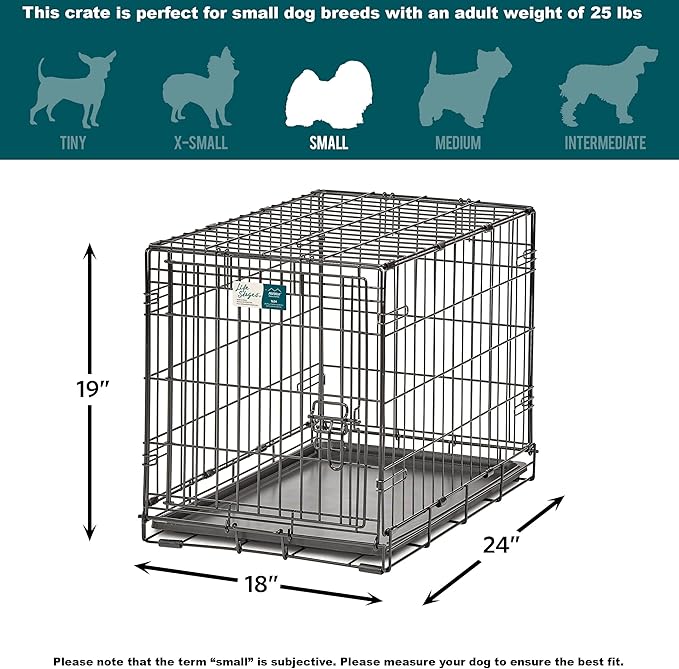 MidWest Homes for Pets Small LifeStages Single Door 24-Inch Folding Dog Crate, Enhanced Security, Includes Leak-Proof Pan, Divider Panel, Handle, Rubber Feet