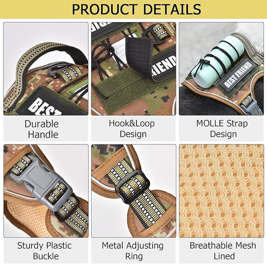 PET MARVEL Tactical Dog Harness for Medium Size, No Pull Military Dog Vest with Easy Control Handle, Molle Hoop & Loop, Adjustable Reflective Reinforced Stich for Walking Training, Camouflage