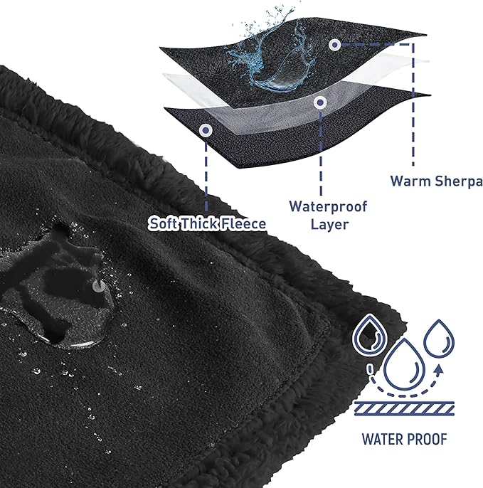 Catalonia Waterproof Bed Blanket, Washable Leakproof Bed Cover, Reversible Protector Blanket for Couch Sofa, Stain Proof Blanket Pad for Adults, 80X60 inches, Black