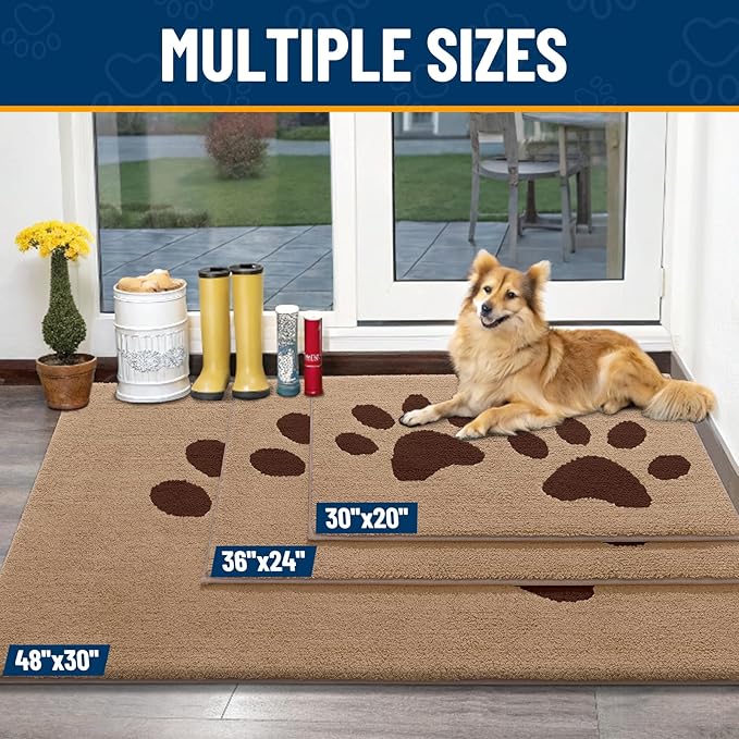 Smiry Dog Door Mat for Muddy Paws 36x24, Dirt Trapper Non Slip Washable Indoor Doormats, Absorbent Entryway Carpet for Inside Floor, Beige