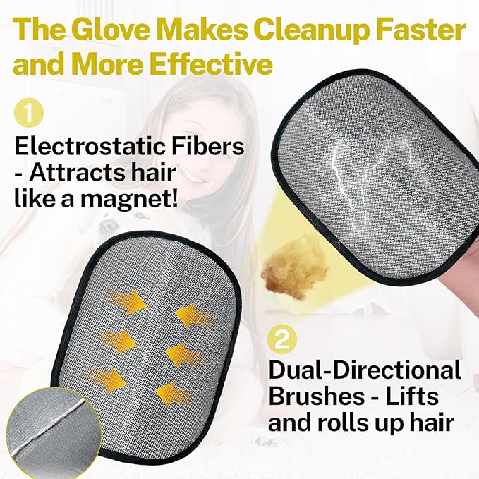 Pet Hair Removal Glove for Dogs and Cats - Magic Brush for Cat and Dog Fur Removal on Upholstery, Clothes, Car Seats - Fast & Easy Pet Hair Mitt for Shedding Control