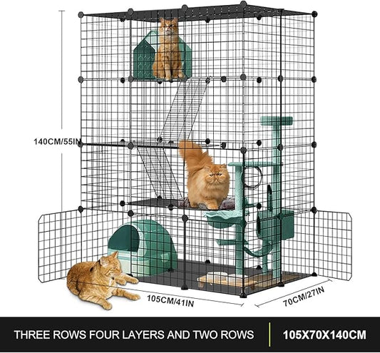 Large Cat Cage Enclosure Indoor DIY Cat Playpen Pet Home Small Animal House Detachable Metal Wire Kennels Crate Large Exercise Place Ideal for 1-3 Cat (Black, 41.3" Lx28 Wx55 H, 1)