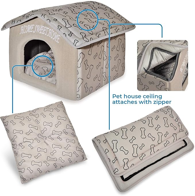 Best Pet Supplies Dog House Bed Crate Mat Tent Indoor Round Soft Plush for Small, Medium, and Large Breeds - Light Brown, 16 x 16 x 14"