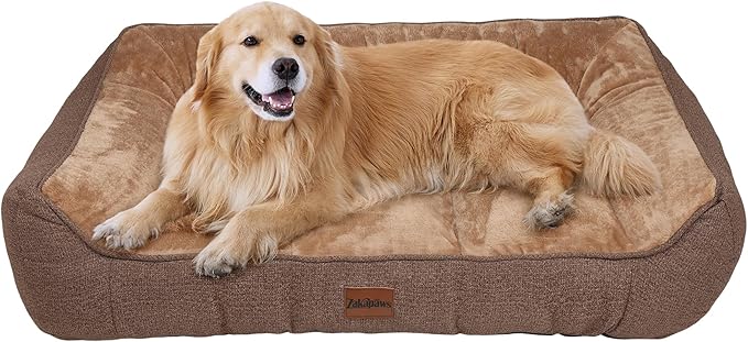 Orthopedic Dog Bed for Extra Large Dogs - Waterproof Memory Foam Dog Couch Bed with Sides, Pet Beds with Washable Cover & Non-Slip Bottom, Brown, 42x30 Inch