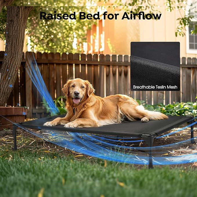 Veehoo Cooling Elevated Dog Bed with Fluffy Plush Bolster Cushion, Indoor Raised Dog Beds for Large Dogs, Soft Pet Sofa Cot with Removable Washable Mat, No-Slip Feet, 42 x 30 inches, Cream White