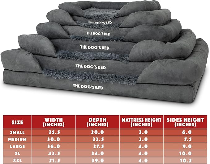 The Dog’s Bed, Medium Grey Faux Fur, Memory Foam, Pain Relief: Arthritis, Hip & Elbow Dysplasia, Post Surgery, Lameness, Supportive, Calming, Washable Cover