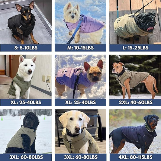 Spark Paws Dog Winter Jacket, Water-Resistant Coat, Warm Reflective Windproof Fleece-Interior, for Medium and Large Dogs - Black - 3XL