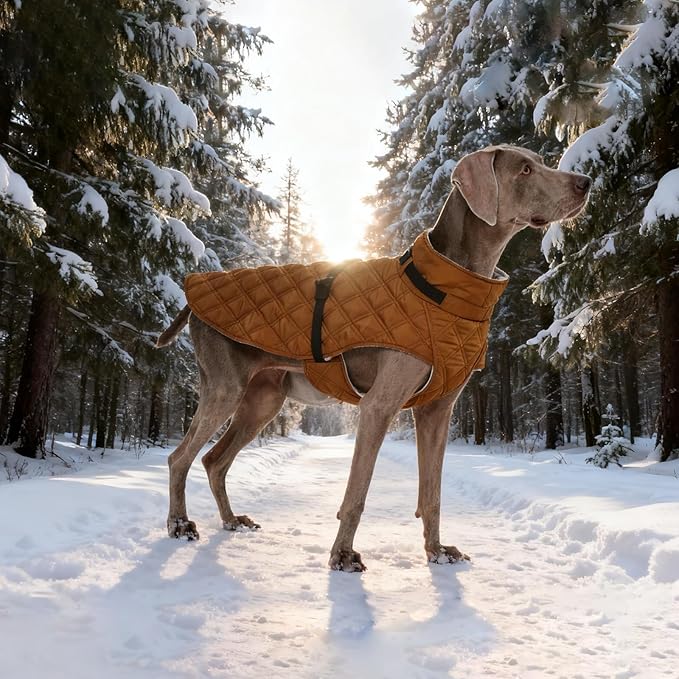 Kuoser Dog Coat Warm Fleece Lining Turtleneck Dog Jacket with Harness Built-in, Windproof Cold Weather Coats with Quick Release Buckle Pet Winter Snowsuit for Extra Large Dogs Great Dane, Khaki 3XL
